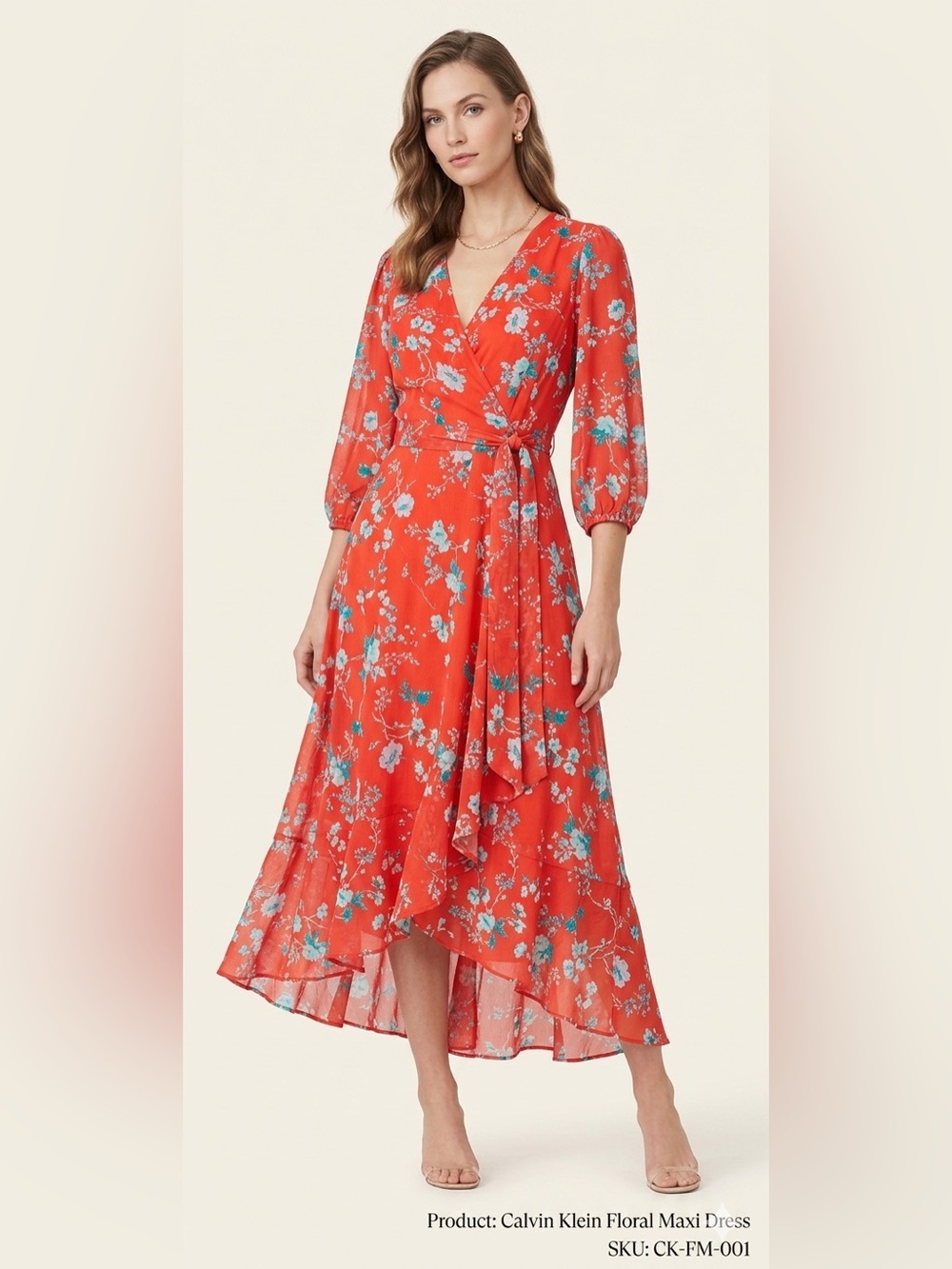 Calvin Klein LoveShackFancy Red Floral Maxi Dress